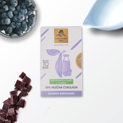 59% MLÉČNÁ čokoláda bez přidaných cukrů a sladidel (slazená borůvkami) 60 g designové foto