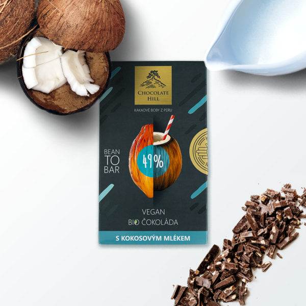 49% BIO veganská čokoláda s kokosovým mlékem 60 g designové foto